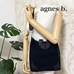 【良好】アニエスベー　ショルダーバッグ　黒　ロゴ柄　レザー　ファブリック