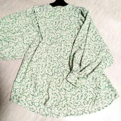 【R.P.S】ウィングスリープ　花柄プリントロングブラウス　ミントグリーン