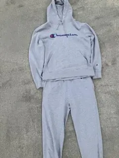 チャンピオン　セットアップ　グレーパーカー　グレースウェットパンツ　サイズL