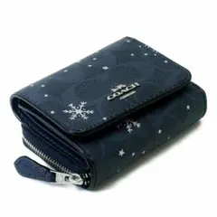 新品☆COACH コーチ 財布 三つ折り 折財布 スノー柄 ネイビー