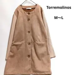 ベージュ ノーカラーコート ボタン付きスエード調　即日発送可春服　羽織