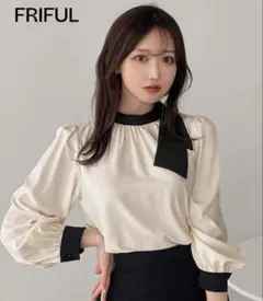 FRIFUL リボン付きパフスリーブブラウス