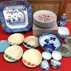 道八 染付汲出/大明成化年製 絵付皿/角福九谷 他　古陶器 まとめて 0502 道八 染付汲出/大明成化年製 絵付皿/角福九谷 他 古陶器 まとめて 0502