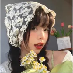 バブーシュカ 韓国 レース バンダナ ヘアバンド 人気 おしゃれ 三角巾