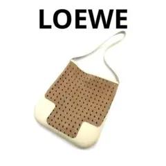 LOEWE ショルダーバッグ レザー スエード アナグラム ベージュ アイボリー