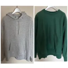 グレー フード付き スウェットパーカー グリーン　スウェット　2点セット