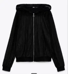 美品◆ZARA ザラ ジップアップパーカー　メッシュ　ブラック　レディースのサムネイル
