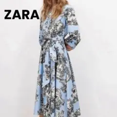 ZARA レア総柄シャツワンピース壁画 絵画 ベルト付きコットン100 3way
