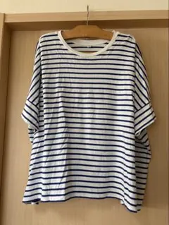 【3XL】ユニクロ ボーダーオーバーサイズTシャツ ブルー 綿100%