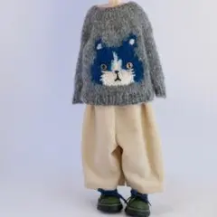 ブライスアウトフィット　ハチワレネコニットとパンツセット　グレーxミルクベージュ