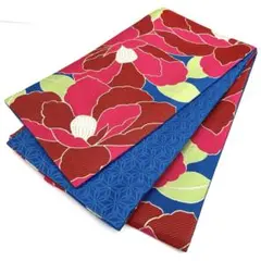 ☆振袖・成人式・パーティー☆青系花模様　全通　中古　袋帯　23