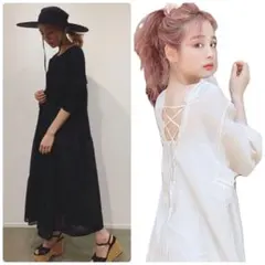 Verybrain back open gather one-piece 黒のサムネイル