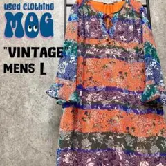 《US古着》総柄 花柄 ワンピース シースルー フリル ロング丈 レディースL