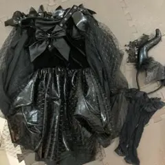 ゴシックスタイル ブラックコスプレ衣装120cm4点セット
