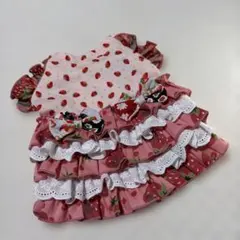 お袖付き　フリフリたっぷりイチゴのワンピース