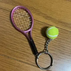 テニスラケット ボール キーホルダー ピンク☆訳あり