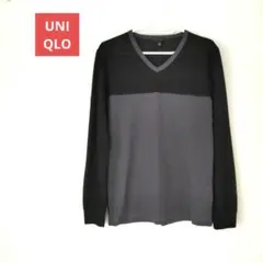 ユニクロ UNIQLO 長袖 Tシャツ メンズ スポーツ Vネック 黒