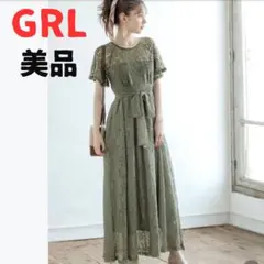 GRL✨ ウエストリボンレースワンピース✨オリーブグリーン✨半袖✨透け✨グレイル