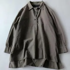 МHL.エムエイチエル コットン七分袖シャツ チェック カーキ サイズⅠ 