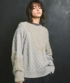 【MAISON SPECIAL】ケーブルシャギーミックスクルーネックニットのサムネイル