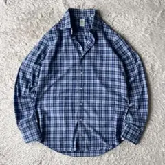 フィナモレ 美品 FINAMORE ホリゾンタルカラー チェックシャツ M 青系