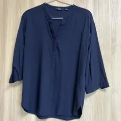 UNIQLO スキッパーブラウス ネイビー 七分袖