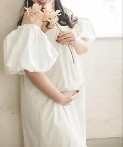 【美品】マタニティフォト衣装 ドレス ワンピース アームスリーブ パフスリーブ