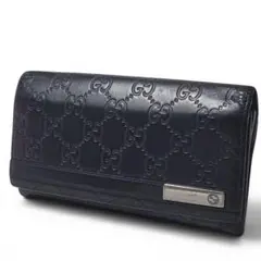 GUCCI 長財布 グッチシマ シェリーライン レザー ブラック フラップ GG