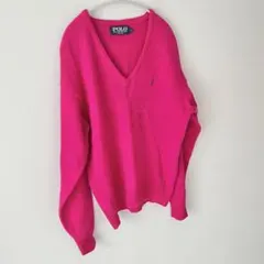POLO ポロ 長袖 ニット セーター ピンク L Ｖネック
