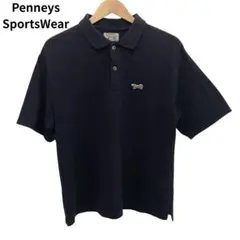 ペニーズ　ネイビー ポロシャツ　襟付き　ボタン付き　ワンポイント　M キツネ