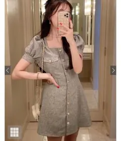 GRL ツイードスクエアネックフレアミニワンピース［tg647］