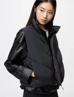 ユニクロ パフテッククロップドベスト ブラック XL