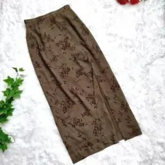 ハーモニカ　RUE DE BAC　ロングスカート　花柄　総柄　M　茶　大人可愛いのサムネイル