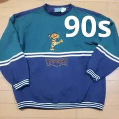 90s　ヴィンテージ　ティガー　スウェット　XL　極上　グリーン×ネイビー