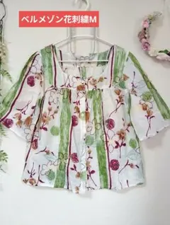 千趣会 花柄刺繍ブラウス M 綿100% 5分袖 ボタニカル柄 羽織りのサムネイル