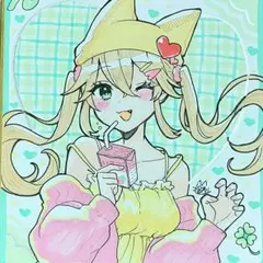 ぽっちゃり白猫さん】ハガキサイズ 額無し 絵画 イラスト 猫の絵 猫
