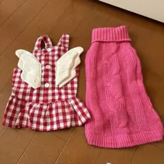 ウィング付きチェック柄ドレス 小型犬用　新品　おまけ！ピンクのセーター　中古