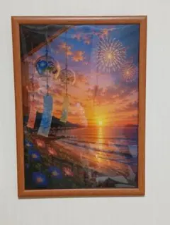 夕暮れの海と風鈴のアート