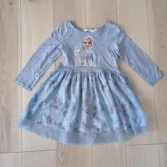H&M　Disneyコラボ エルサ プリント 長袖ワンピース 2-4Y