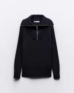 ZARA ザラ ジッパー ニットセーター ネイビーブルー Lサイズ