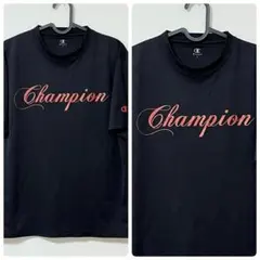 Champion チャンピオン 黒 Tシャツ 筆記体 ピンク スクリプト 古着