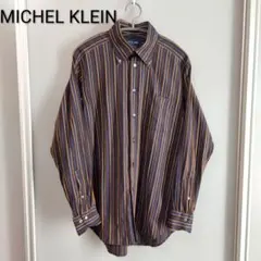 MICHEL KLEIN　ストライプコットンシャツ　ブラウン　Lサイズ　日本製