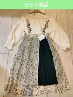 Samansa Mos2刺繍ブラウス OLIVE des OLIVE異素材sk