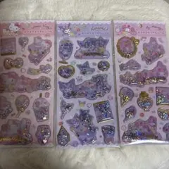 キラキラカプセルシール３枚セット　キティ　クロミ　マイメロディ