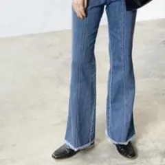 LIANデニム　フリンジフレアデニム　M