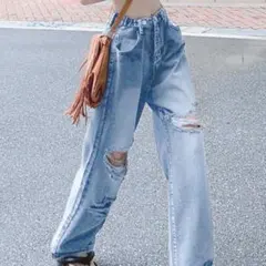 カジュアルダメージジーンズ デニム ブルー XSのサムネイル