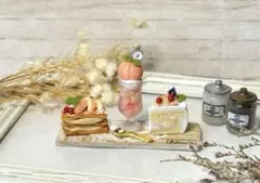 ラスト①!!ミニチュアスイーツ♡白桃スイーツ3点セット♡樹脂粘土♡ケーキ