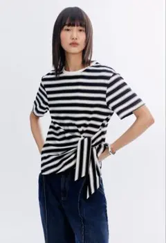 H&M タイフロントTシャツ　L ボーダーのサムネイル