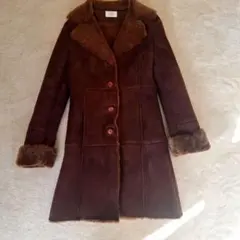 リアルムートン ロングコート 本革 羊革 ブラウン 茶 大人カジュアル M