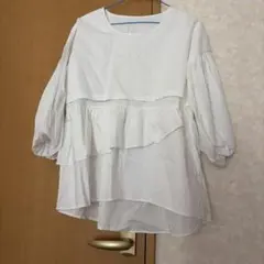 ホワイト ティアードブラウス 五分袖